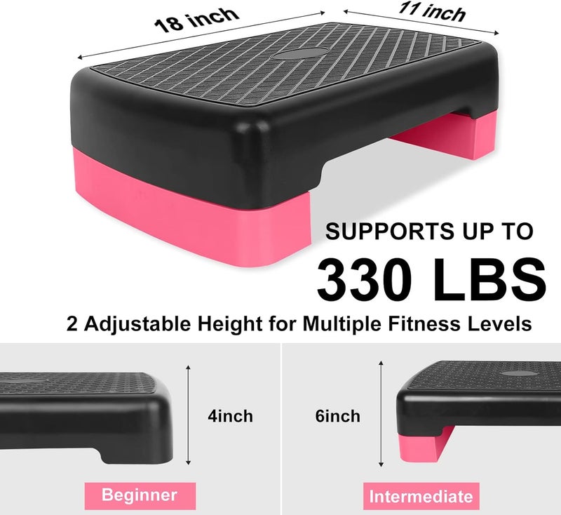 HooKung Height-Adjustable 4"-6" Step Aerobics Platform Fitness Equipment Stepper Trainer Exercise Step Platform with 2 Riser - Image 2